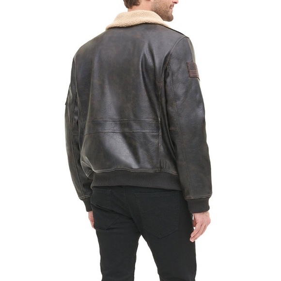 Men’s Top Gun Faux Leather Aviator Bomber Jacket - Picture 5 of 7